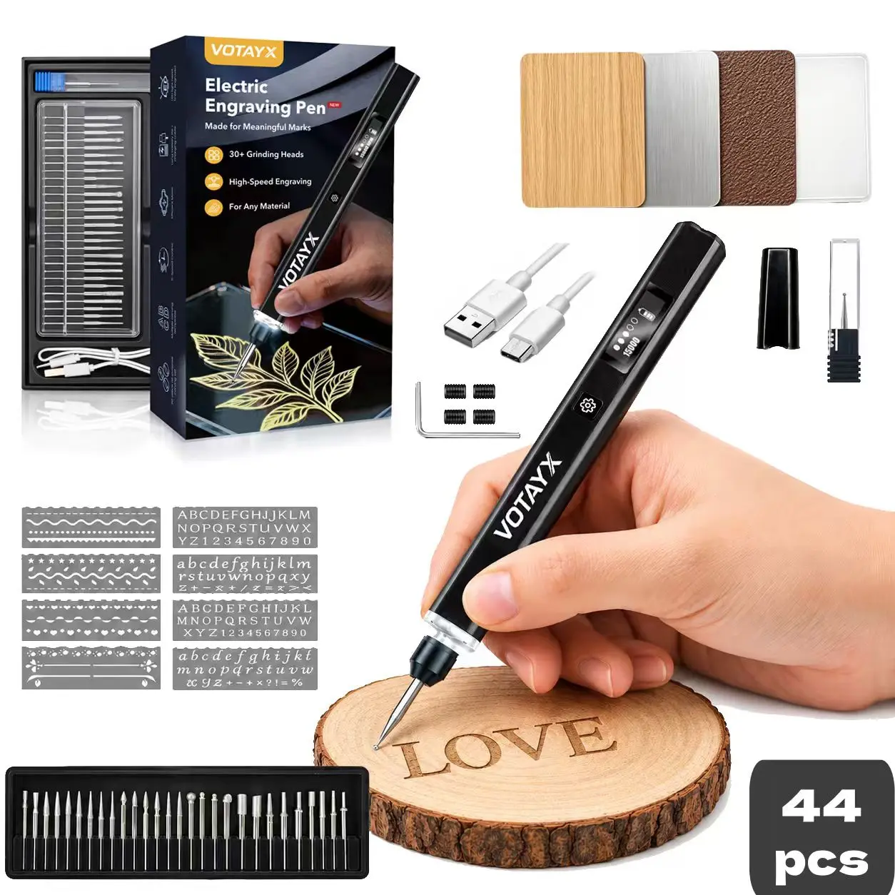 44/68 PCS Engraving Pen Kits Birthday Gift Ideas for Adults Women Teens Gifts, Black Engraving Tool with LED Lights, 5 -Speed, ﻿Wireless charging carving penRechargeable DIY Craft Kit fot Adults Beginners ,Engraving Pen for Metal, Wood, Glass, Plastic.