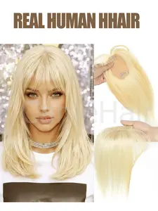 Hair Toppers for Women Real Human Hair Clip in Bangs Wig With Bangs Natural Skin Scalp Thinning or Loss Top Pieces Wiglets 360° 3D Topper Base With ThinningHair Cover Gray Roots Add Volume Brown Black, Human Hair Wigs