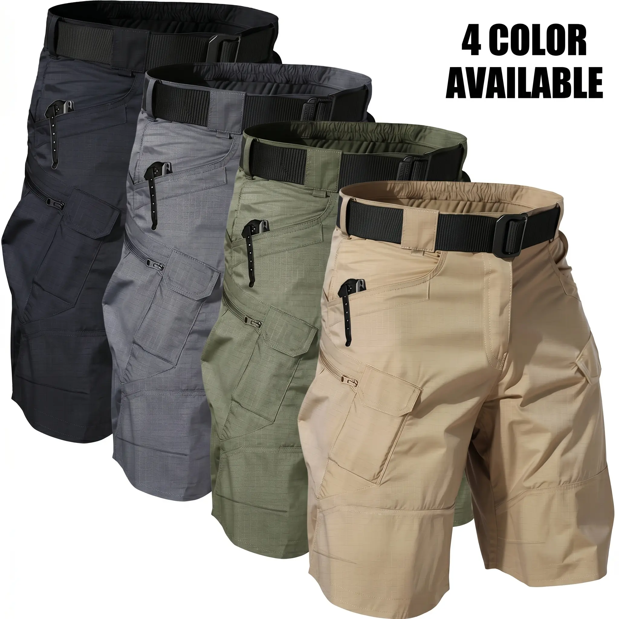 Men’s summer tactical cargo shorts, Father’s Day selection, quick-dry breathable fabric, multi-pocket zippered flap design, loose fit across all sizes, versatile for outdoor hiking, mountaineering, summer commuting, a great gift for outdoor workers.