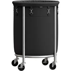 Laundry Basket with Wheels, Rolling Laundry Hamper, 29 Gal., Round Laundry Cart with Steel Frame and Removable Bag, 4 Casters and 2 Brakes