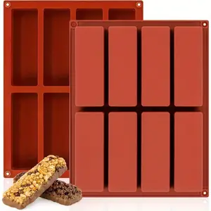 2 PC Silicone Granola Bar Molds, 8 Cavity Rectangle Protein Bar Mold Silicone Baking Molds for Butter/Chocolate/Candy/Cereal/Energy Bars