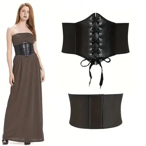 Women's Elastic Waist Cincher Belt, Gothic Wide Waistband, Cosplay Costume, Back Velcro, Easy On/off, Stretchy Waist Belt, Adjustable Belts, Perfect for Dresses, Parties, Clubs