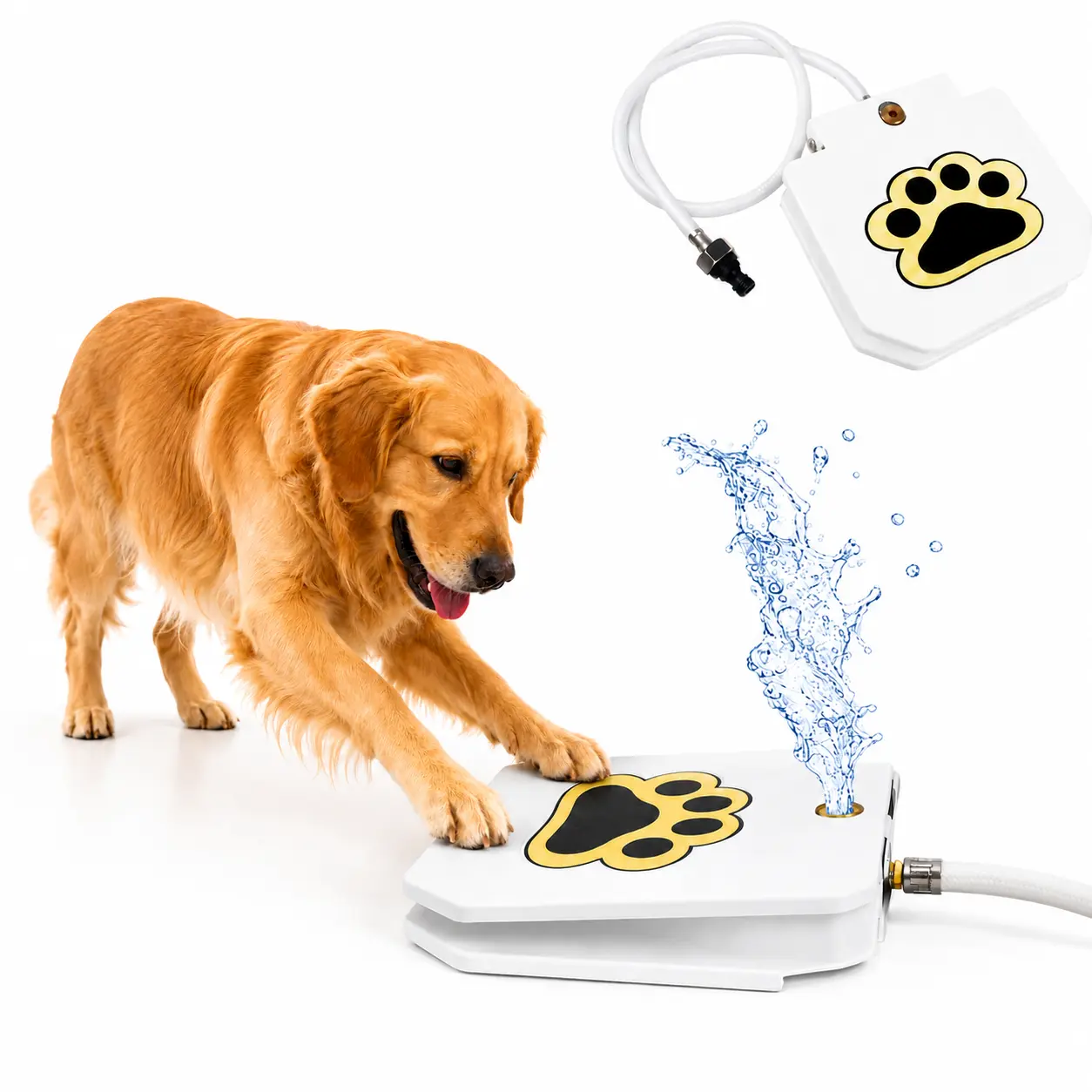 Iron-Plastic Outdoor Paw-Activated Dog Water Fountain - Step-On Sprinkler, Interactive Play Toy, Self-Serve Automatic Dispenser, Durable Easy-Use Hydration Station for Backyard, Garden