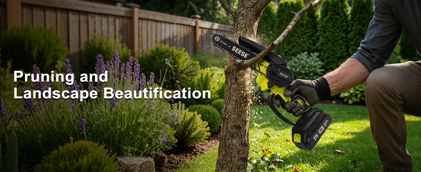 【SummerVibes】SEESE Brushless Mini ChainSaw Oil System- Portable Electric Cordless Saw for Wood Cutting, Batteries (2000mAh) ,Pruning, Gardening, Camping - Suitable for Seniors, Women Holiday gifts