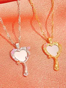 Magic Mirror Dopamine Necklace Frame Cute Girl Fashion Clavicle Chain, Alloy Material, All Seasons Wear, No Choking Hazard