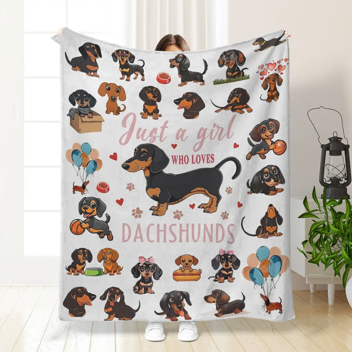 Cozy Sausage Dog Print Flannel Blanket, Fluffy Blanket, Comfy Blankets, Soft Warm Reversible Design Flannel Throw Blankets, Slogan Print Blanket, Printed Blankets, Perfect for Sofa Bed Office Travel, Great Gift for Dog Lovers, Halloween
