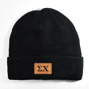 Sigma Chi Fraternity Beanie Hat - Black Winter Hat w/ Greek Letters Patch