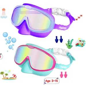 2 Pcs  Kids Swimming Goggles Wide Angle Anti-fog UV Waterproof Leak Proof HD Goggles (Nose Masks) for 4-15 years old.