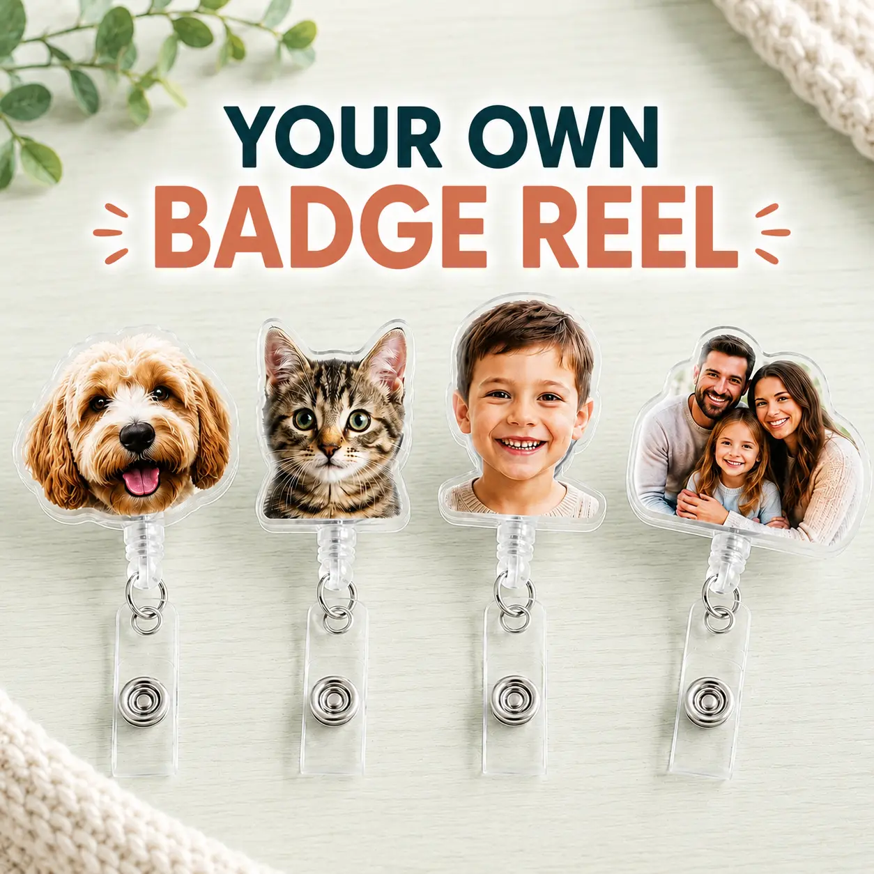 [SEND US YOUR PHOTO] Personalized custom badge reel, custom photo retractable ID badge holder, personalized picture badge clip for work