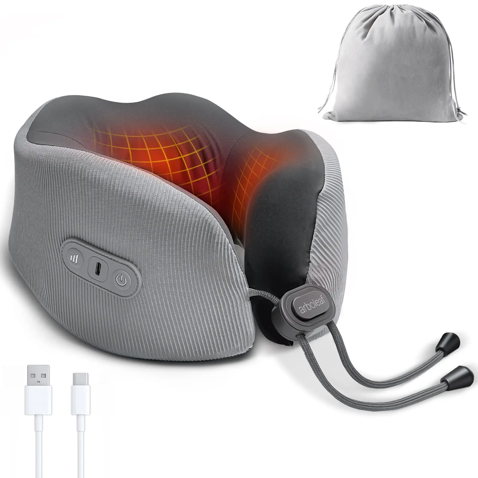 arboleaf Heated Travel Neck Pillow, Memory Foam Airplane Pillow with 360° Neck Support, USB-C Rechargeable Heating for Flights, Car & Office