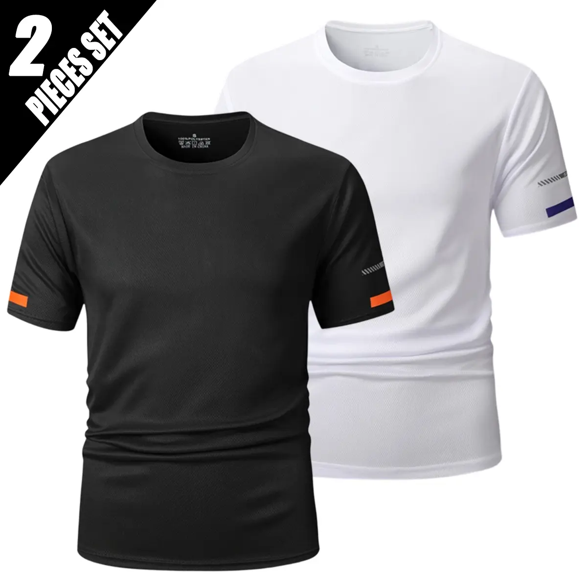 2pcs Set of Quick-Dry Men'S Ultra-Thin Running Fashion Casual Fitness Athletic Wear Quick-Dry Fitness Set Compression T-Shirt Short Sleeve Top Lightweight Breathable