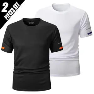 2pcs Set of Quick-Dry Men'S Ultra-Thin Running Fashion Casual Fitness Athletic Wear Quick-Dry Fitness Set Compression T-Shirt Short Sleeve Top Lightweight Breathable
