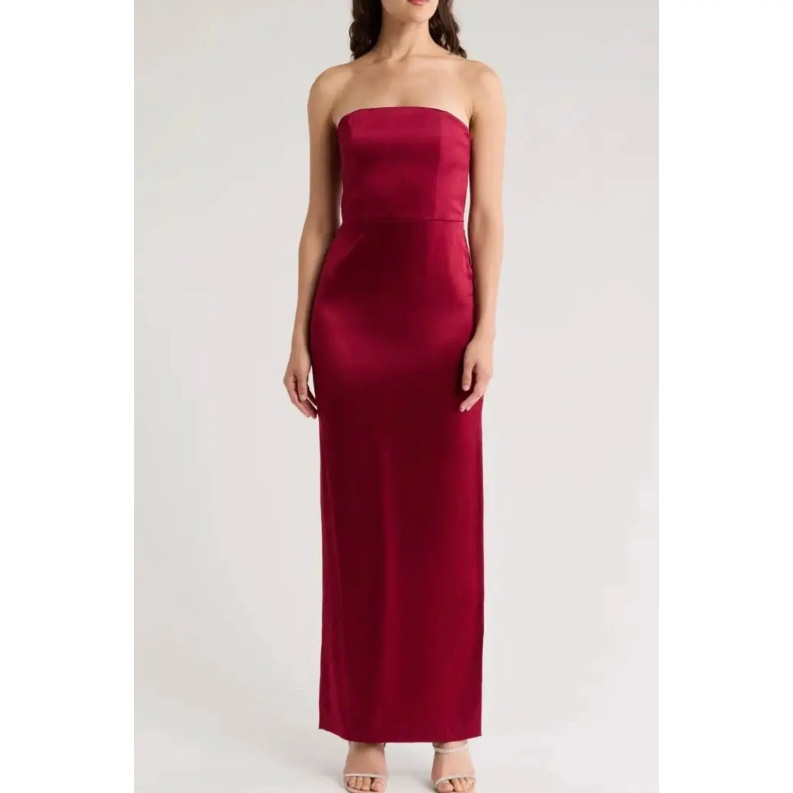 ALICE + OLIVIA Doreen Strapless Satin Dress In Bordeaux, Size 8, NWT, MSRP: 495$
