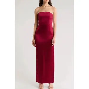 ALICE + OLIVIA Doreen Strapless Satin Dress In Bordeaux, Size 8, NWT, MSRP: 495$