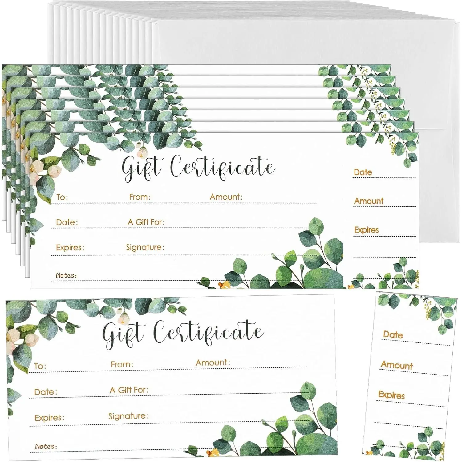 50 Sets  Certificate for Business with 50 count Envelopes Blank  Certificate Cards with Name and Address for Wedding Beauty Salon Restaurants Birthday(Eucalyptus Leaves,4.72 x 2.36 Inch)