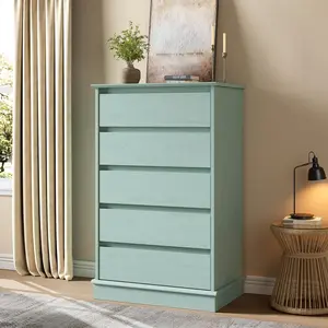 5 Drawer Dresser for Bedroom, Tall Wooden Chest of Drawers with Deep Storage and Wide Top, Modern Closet Organizer Cabinet for Living Room Hallway Kids Room, Engineered Wood Storage Dresser with Smooth Glide Drawers