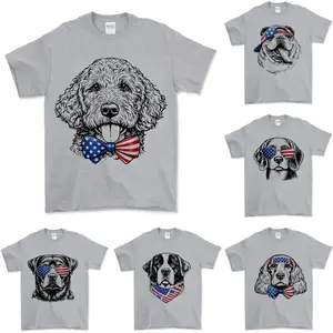 Puppy Love Dog T- Shirt showcasing 50 dog breeds in 4th of July Graphic, Sport Grey, Cute Puppy Independence Day Shirt for Dog Lovers, printed on a cozy Gildan unisex T Shirt for pet lovers