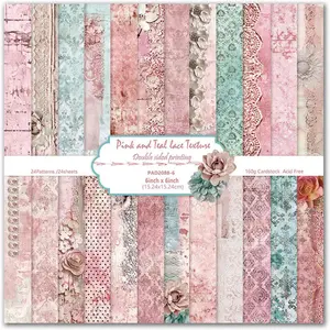 Pink Vintage Aesthetic Scrapbook Paper, Double Sided Specialty Floral Pattern Decorative Craft Paper for DIY Scrapbooking Card Making Photo Album Journal 6×6,24 Sheets