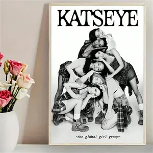 Frameless Katseye Girl Group Canvas Poster, Minimalist K Design, Portrait Art, Modern Wall Decor for Bedroom Living Room Office, Modern Home Decor