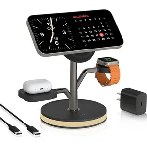 3 in 1  Station for  Devices, Fast  Magsafe Charger Stand with LED Light and 20W PD Adapter,  Nightstand Charger for iPhone16/15/14/13/12 Series& AirPods& iWatch and More