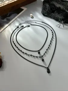 Women's Luxury Crystal Pendant Necklace Set, Fashionable Layered Jewelry, Dark Ghostly Halloween Accessory, 3 Piece Set, Statement Necklace, Layered Necklaces, Layering Necklaces