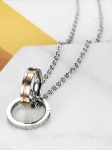 Stainless Steel Double Ring Couple Necklace, Suitable for Both Men and Women, Fashionable Matching