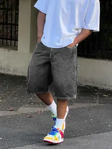 Men's Street Style Denim Shorts, Everyday Shorts, Loose-Fitting Basic Workwear, Floral Embroidery Design, Comfortable Mid-Thigh Cut, Perfect for Casual Wear, Urban Flair