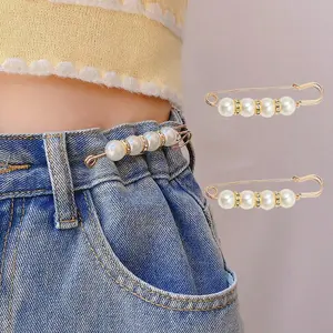 Faux Pearl Decorated Waist Pin (2pcs), Fashionable Waist Fixer, Waistband Fixer, Artificial Pearl Waist Cinch Pin, Sewing Accessories for Jeans & Skirt, Clothes Decor Accessories for Women & Girls