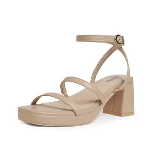 [Easyfox] Women's Chunky Heel Platform Sandals, Open Toe, 2-Strap Design, 7cm/2.76in Heel Height