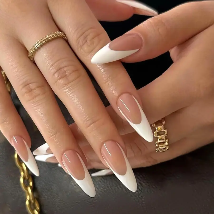 Extra Long Almond Press-On Nails – White French Tip Extra Long Almond Press-On Nails – White French Tip
