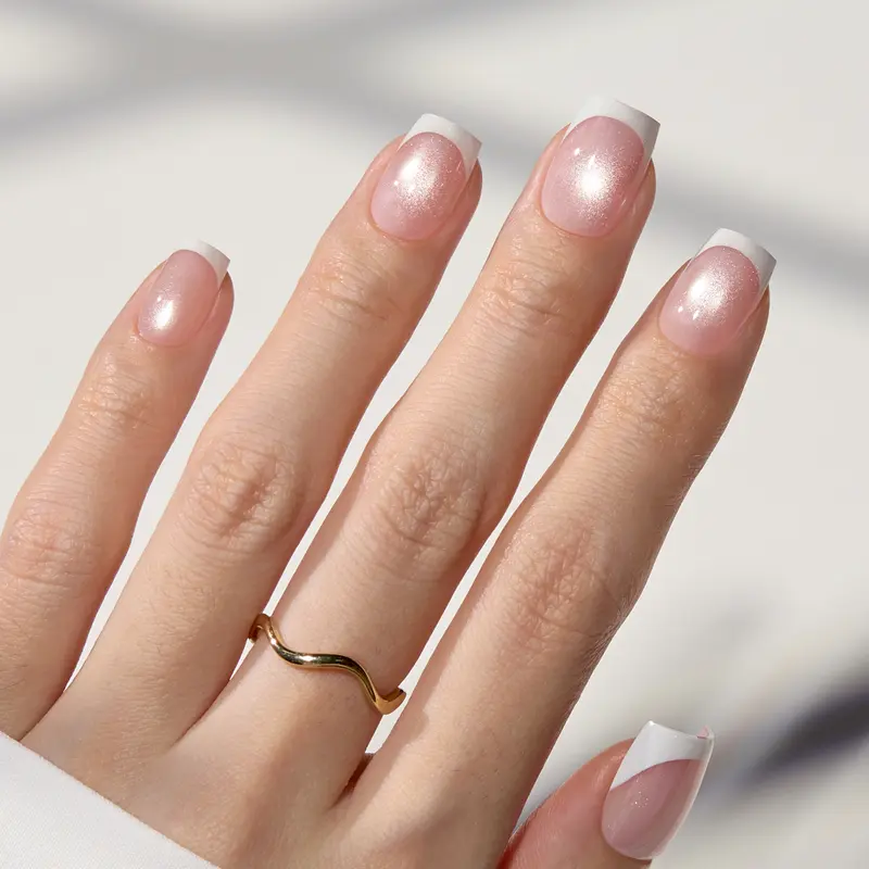 Beetles French Tip Press On Nails Cat Eye Kit, Glossy Brown Pink ...