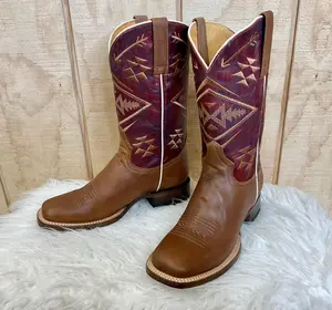 Roper Women's Ruby Red & Tan Square Toe Cowgirl Boots 9201-8390