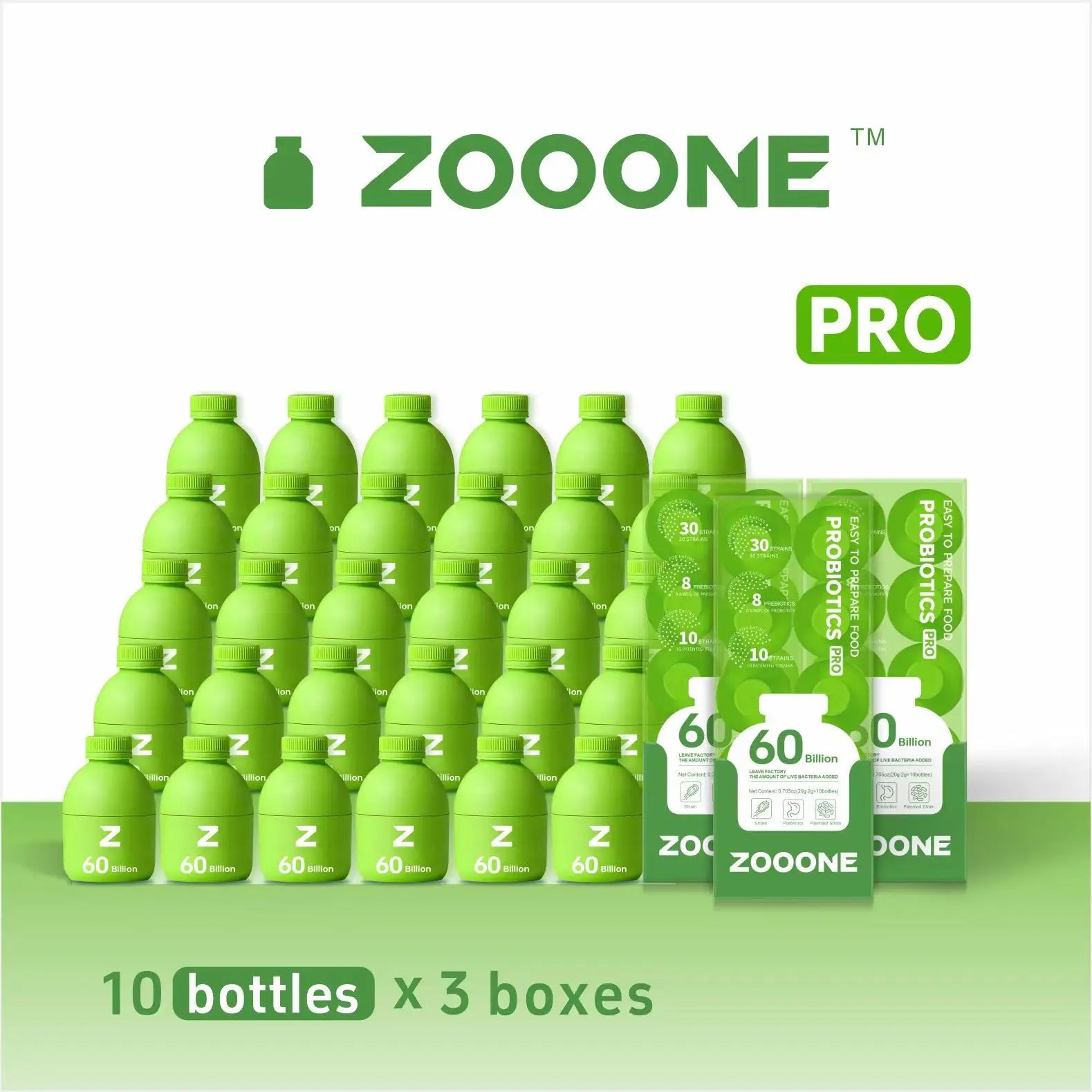 ZOOONE Probiotics[PRO] 60 Billion CFU - 30 Bottles x 0.7oz - Edible, Fitness