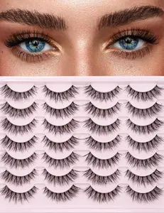 EMEDA 14 Pairs 14mm 3D Cat Eye Wispy False Eyelashes Natural Looking Makeup Cosmetic