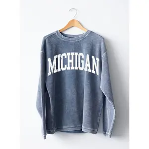 Charles River 9930 Michigan Corded Crewneck Sweatshirt - Denim, Oversized Fit, Long Sleeve, Casual Style, Autumn Wear