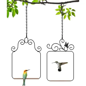 Hummingbird Swings and Perches Metal Frame 2 Pack, Wild Bird Swing Outdoor Bird Perch with Wooden Dowel and 2 Hanging Chain for Hanging Indoor, Outdoor, Trunk, Lawn, Patio, Garden (Black)