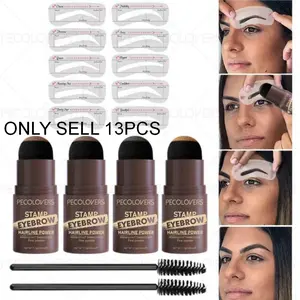 1SET Eyebrow Stamp Styling Kit, Fine Powder, Multi-Purpose, Waterproof and Smudgeproof, Natural Wild Brows, Pigmented, Eyebrow Shape with 10 PCS, Cosmetics