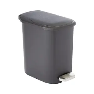 Compact Bathroom Small Plastic Rectangular Trash Can with Steel Pedal Step, Black, 6 Liters
