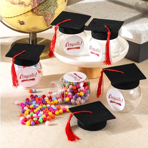12/24 Pcs Class of 2026 Graduation Cap Candy Jars Set for Student- Multiple Colors, 8oz Graduation Party Decorations Gifts for School Party Guests