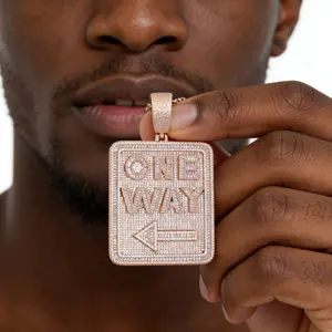 M2-2008 Men's Pendant with Large Shield Design Letter Embedding Rhinestone Accents European American Fashion Trendsetter Jewelry Accessory