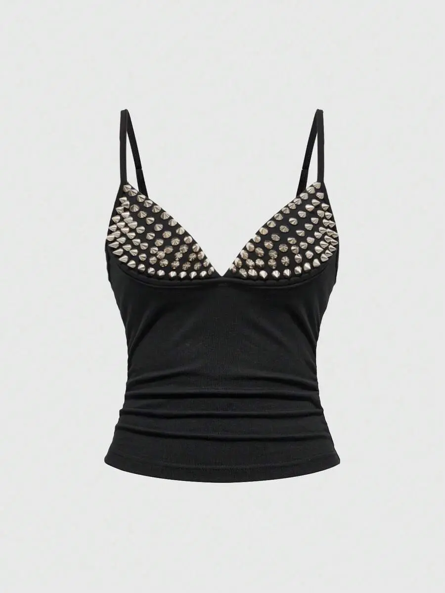 VELORA x Grunge Punk Spring/Summer Sexy Halloween Dark Punk Rivet Patchwork Women Top