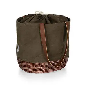 Picnic Time Coronado Basket Tote - Khaki Green with Beige Accents