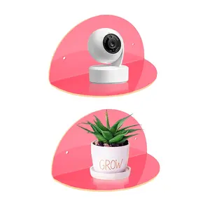 Small Acrylic Shelves Room Decor Floating Shelves (2-Pack, 8-inch Diameter) - Wall Mounted Display Stand for Plants, Toys, Makeup, and More - Ideal for Home and Office, Purple