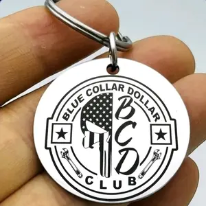 blue collar dollars hot usa skull flag Keychain