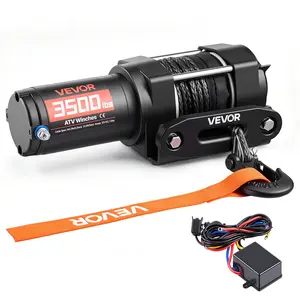 fathersdaygift VEVOR 3500 lbs Electric Winch, 12V DC ATV/UTV Winch with 0.21 inx 32.8 ft Synthetic Rope Wired Remote Control, IP55 Waterproof, Aluminum Housing Fairlead Mount Plate for Towing ATV, Black