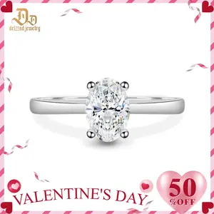Delzzad 1ct Solitaire Oval Cut Ring Lab-Created Moissanite Engagement Ring S925 Sterling Silver Moissanite Jewelry Perfect Christmas Gift