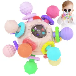 X-ITC05  Silicone Baby Teether, Montessori Sensory Toys, 0-12 Months, Pink & Multicolor, Teething Toys for Babies