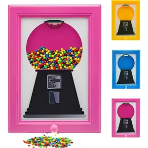 【Christmas gifts】Candy Dispenser Handy Fast Distribution Candies Picture Frame Wall Mounted Gumball Machine Hanging Candy Dispenser for Candies Nuts Snacks Dog Cat Treats, Fun Candy Frame Gift for Kids Adults Yellow Bottles Canister Hangable
