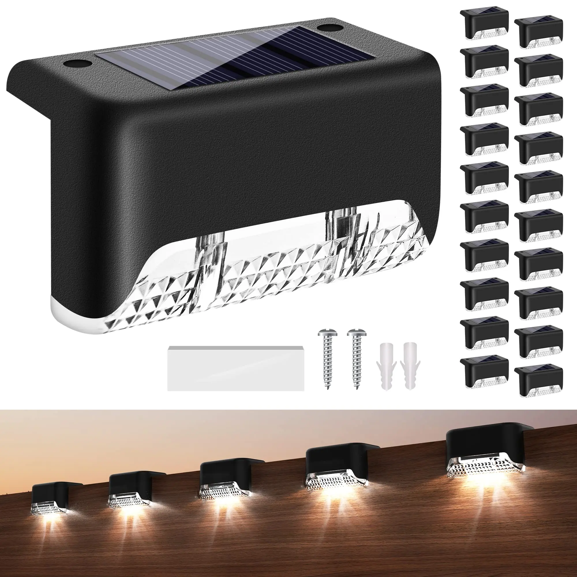 XTAUTO 20 Pack Waterproof LED Solar Deck Lights Outdoor, Solar Lights for Outside, IP44 Waterproof, Patio, Stairs,Yard,Warm White/Color Changing Lighting garden landscape  solar camping lights decorative light cordless led lantern solar garden light