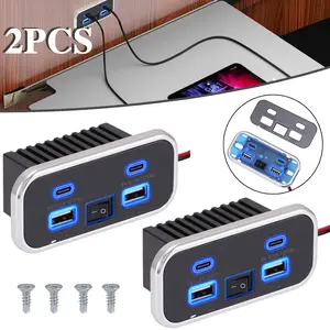 2PCS Dual USB A & USB C Car Charger Socket Panel 4-Port 12V-24V Outlet for RV Boat Marine